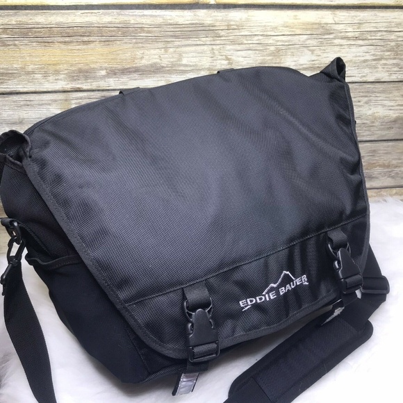 Eddie Bauer Black Nylon Laptop Messenger Bag